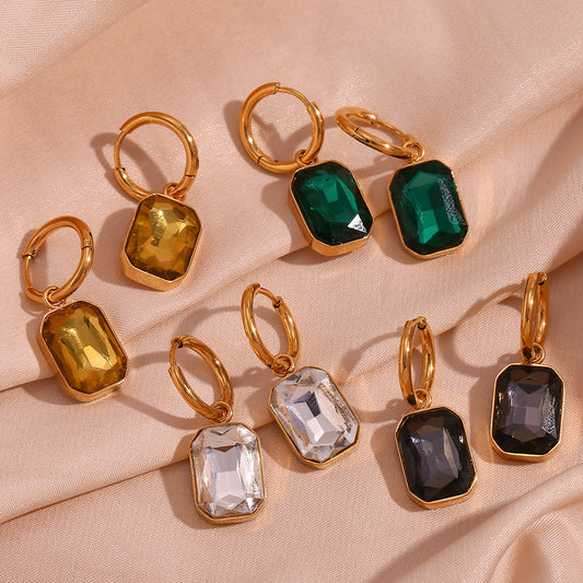 Orecchini da Donna alla Moda in Acciaio Inossidabile con Design Geometrico, Placcatura in Oro 18K e Pendenti Rettangolari con Zirconi Cubici