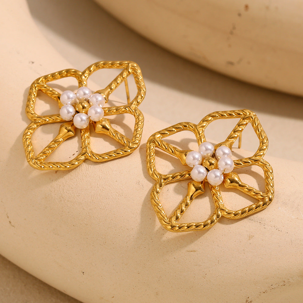 Orecchini da Donna in Acciaio Inossidabile a Rombo Ispirati al Vintage, Placcati Oro 18K