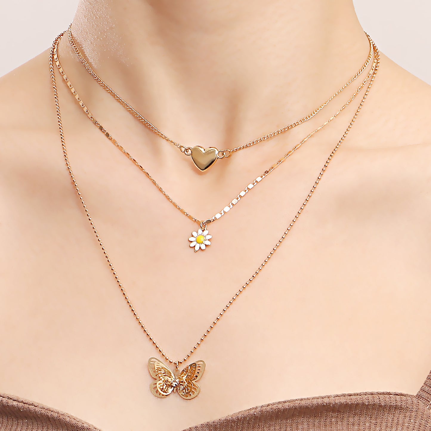 Minimalist Multi-Layer Hollow Butterfly Pendant Necklace for Women in Alloy with Plated Finish