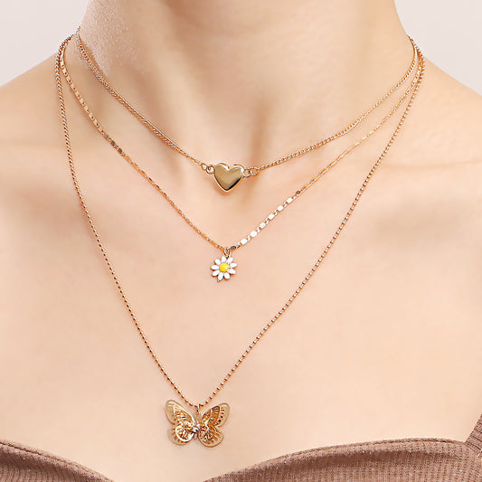 Collar con Colgante de Mariposa Hueca Multicapa Minimalista para Mujer en Aleación con Acabado Chapado