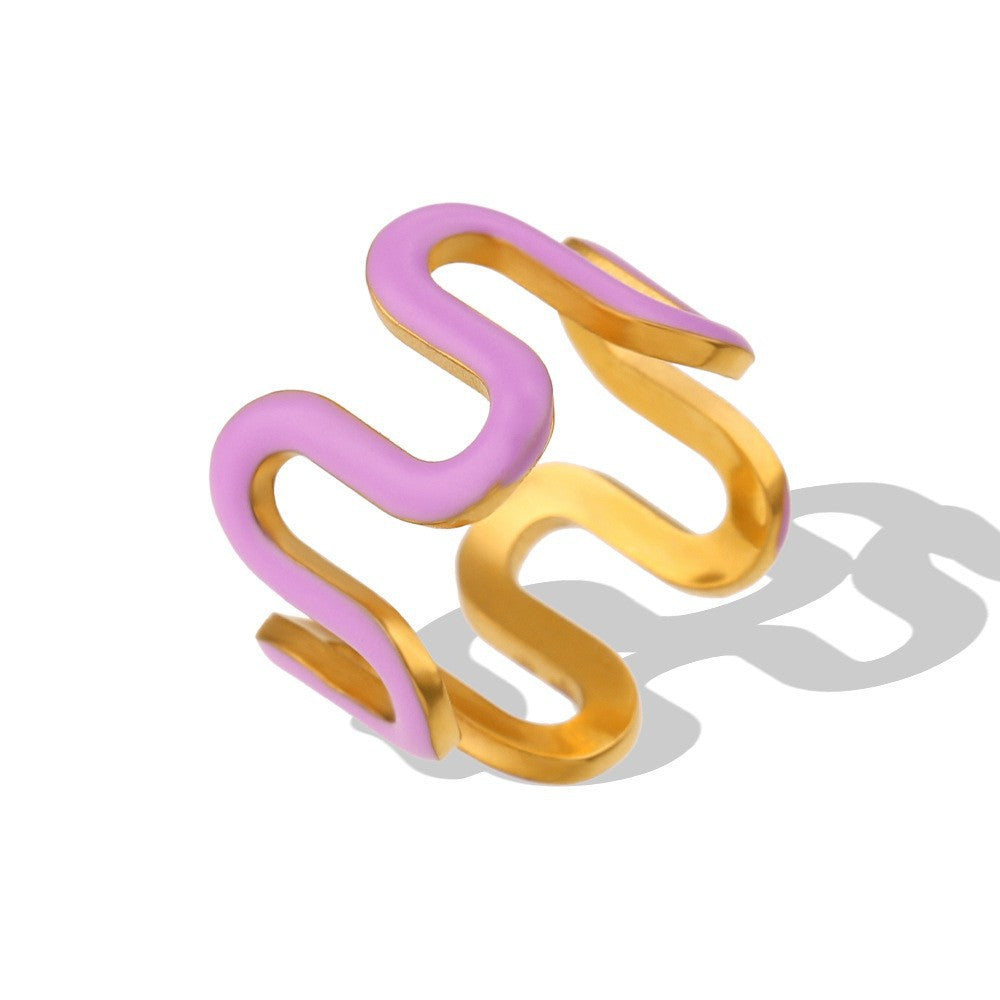 Anillo minimalista geométrico Y2K de acero inoxidable con chapado en oro de 18 quilates y acabado esmaltado para mujer