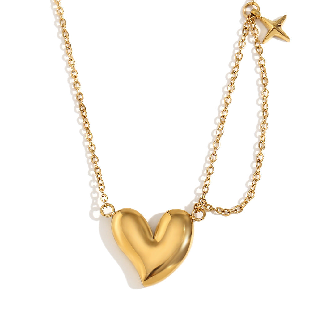 Minimalist Vintage Heart-Shaped Stainless Steel Pendant Necklace with 18K Gold Plating for Women