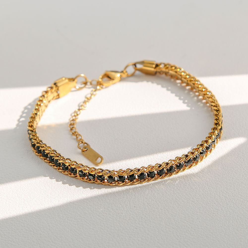 Minimalist U-Shaped Titanium Steel Bracelet for Women with Rhinestone Inlay and Plated Finish