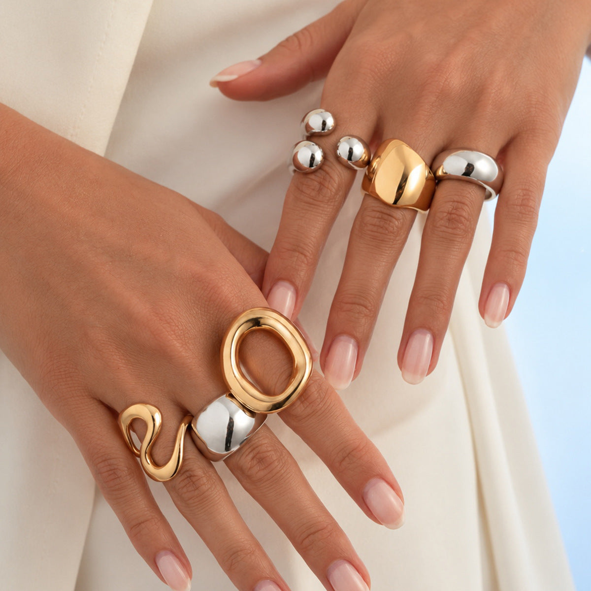 Minimalist Geometric Oval Zinc Alloy Plated Open Ring for Women