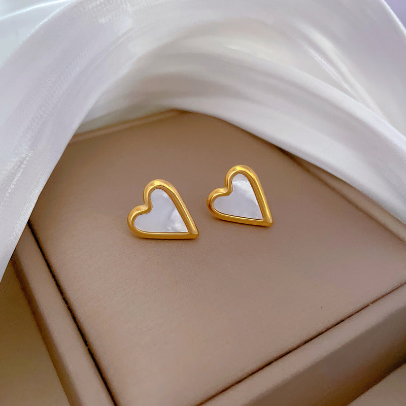 Minimalist Titanium Steel Heart-Shaped Shell Earrings for Women Elegant Cold-Tone Party Jewelry
