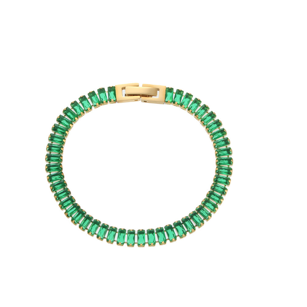 Bracciale e Collana Minimalisti Geometrici in Acciaio Inossidabile Placcato Oro 18K con Zirconi Micro-Incastonati