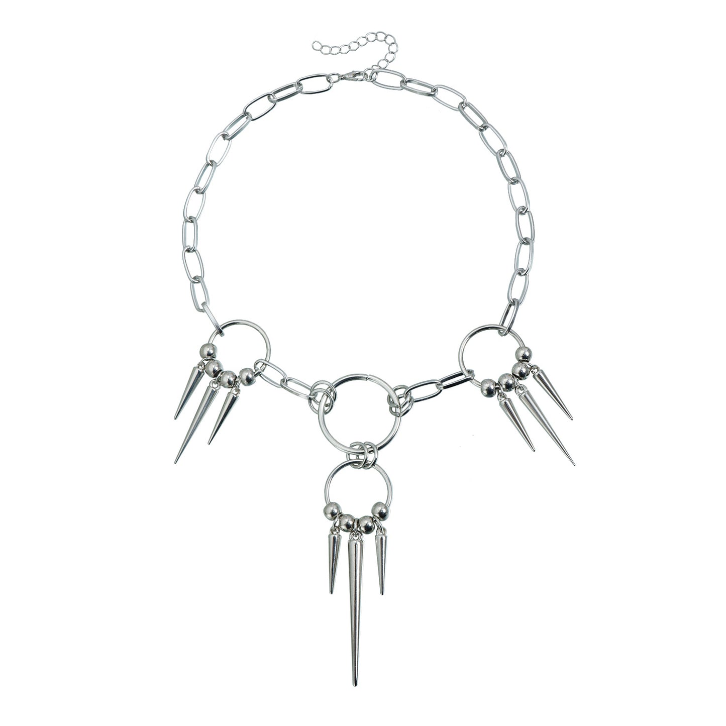 Punk Geometric Round Alloy Plated Spike Necklace Multi-layer Choker for Women