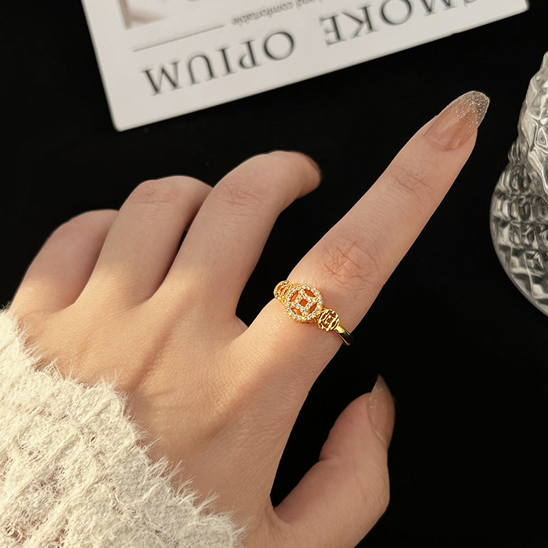 Minimalist Copper Ring with Plated Finish and Coin Design for Women, Adjustable Open Band Fashion Jewelry