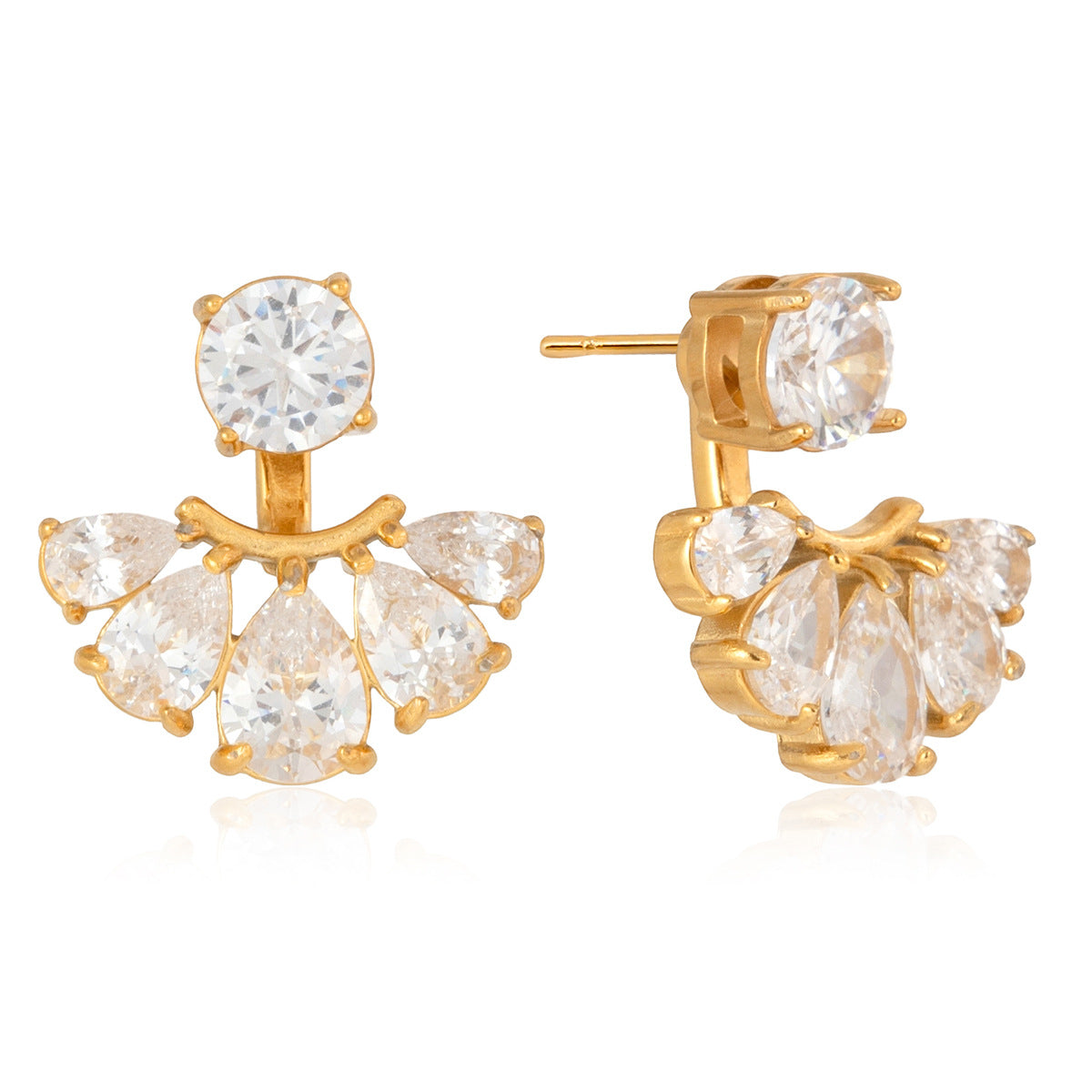 Elegant Geometric Fan Shape Cubic Zirconia Inlay PVD Stainless Steel Earrings for Women