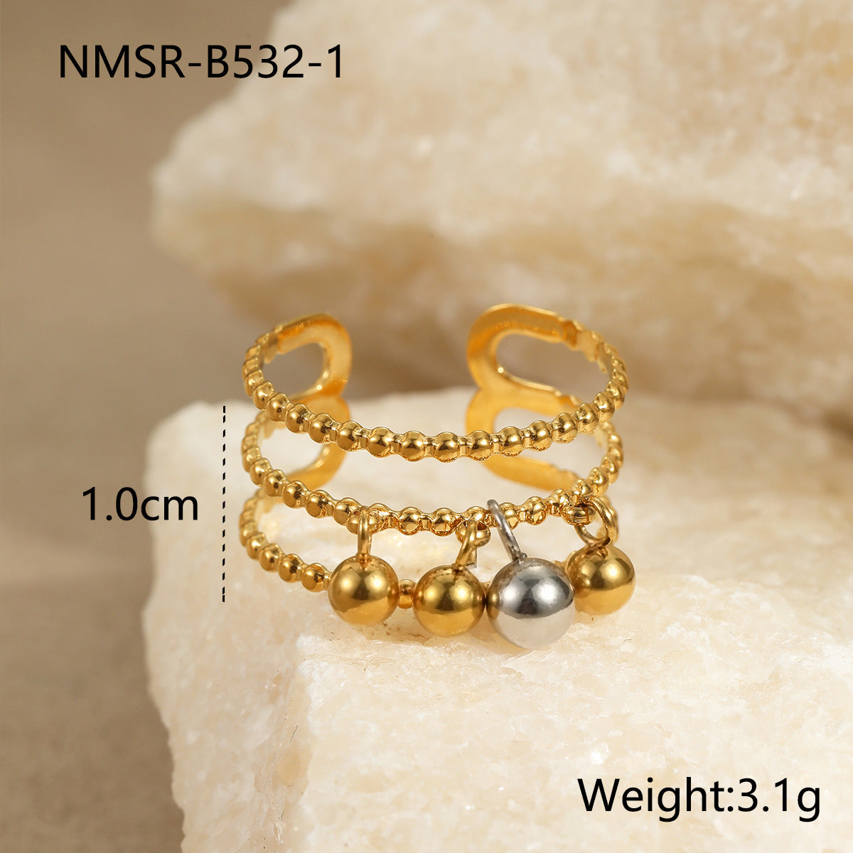 Anillo de acero inoxidable geométrico minimalista con chapado en oro de 18 quilates para mujer