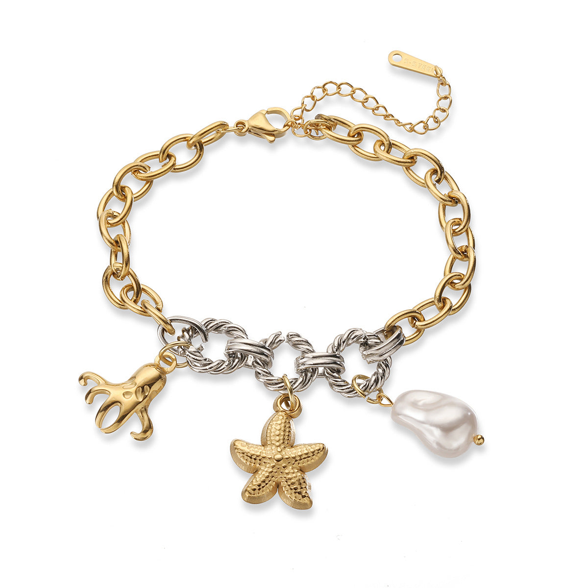 Bracciale da donna vintage geometrico in acciaio inossidabile con placcatura in oro 18 carati e design a colori contrastanti