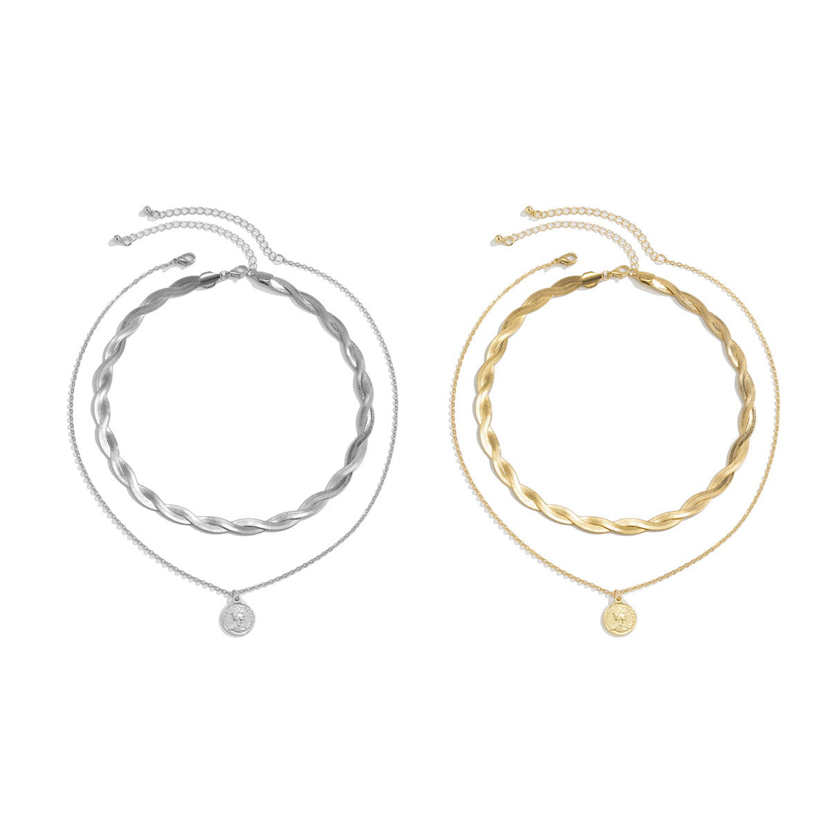 Collana girocollo da donna con catena a serpente intrecciata geometrica minimalista con ciondolo in rame galvanizzato e lega