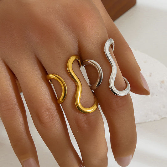 Geometric Shape Titanium Steel Open Ring for Women with Polished Finish and Edgy Minimalist Style
