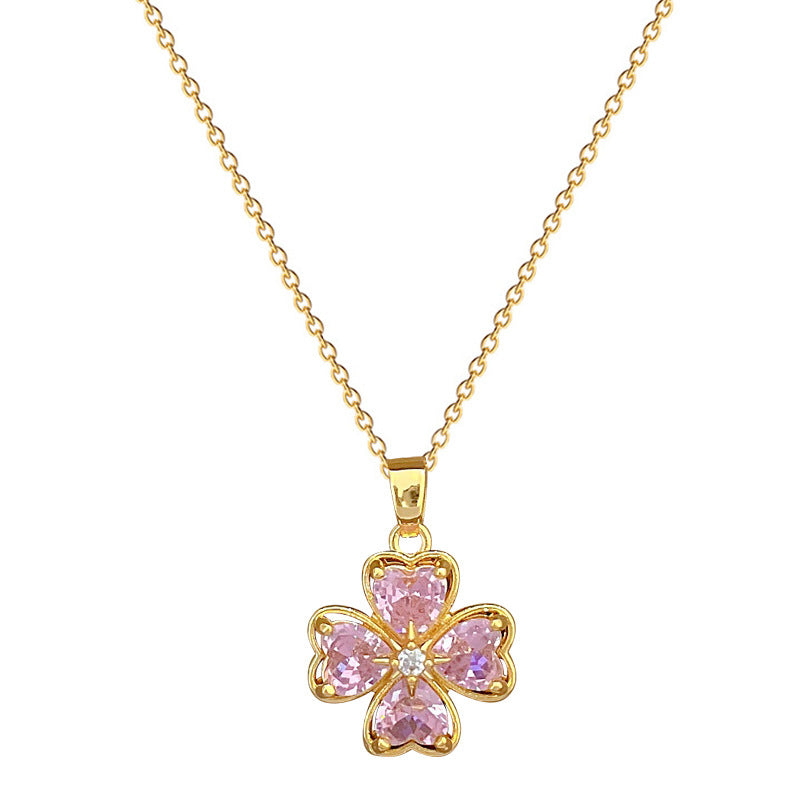 Set collana e orecchini geometrici da donna con cuore e quadrifoglio in acciaio inossidabile placcato lusso