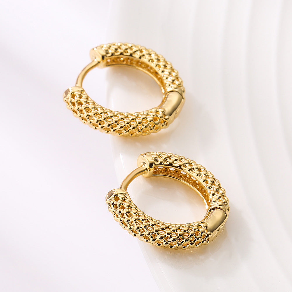 Orecchini a cerchio geometrici minimalisti vintage in rame con placcatura in oro da donna
