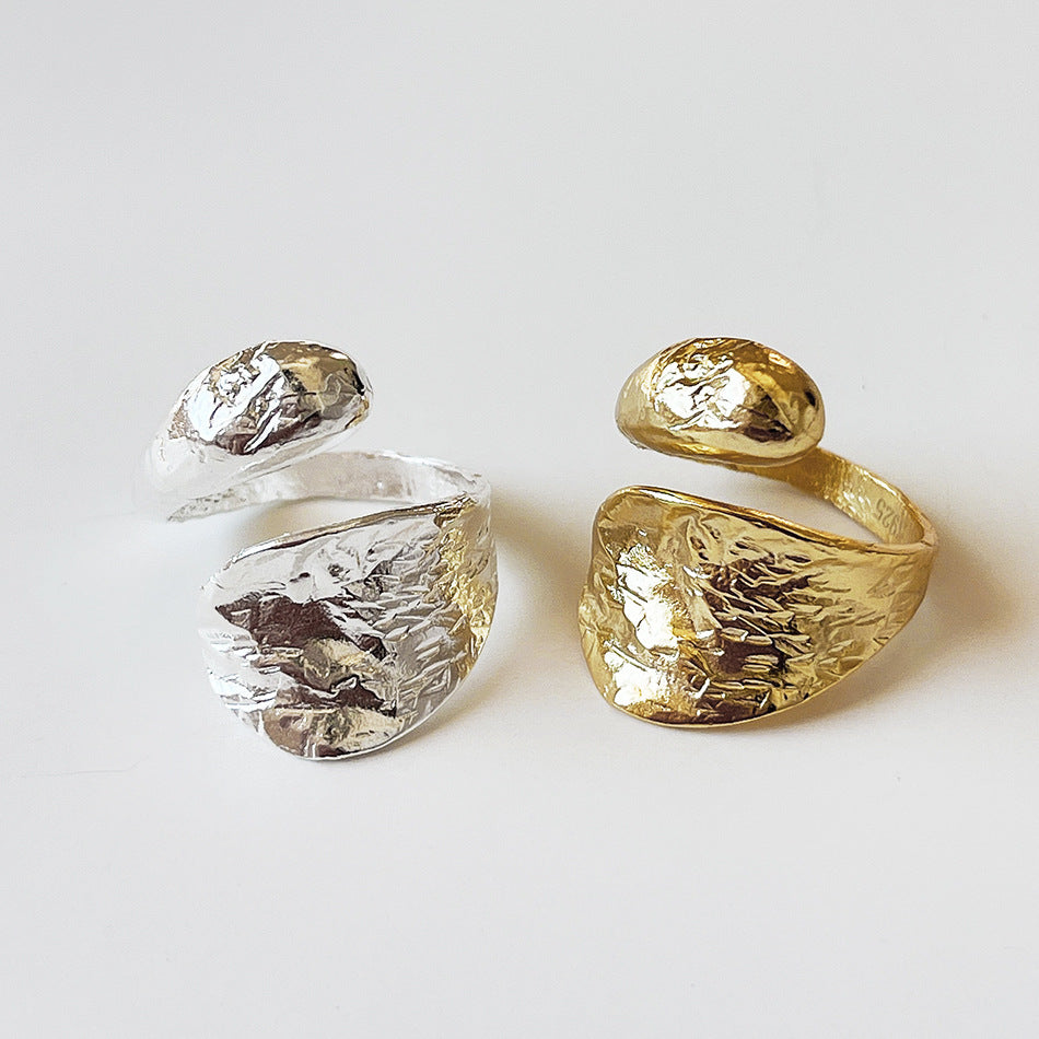 Anello da donna minimalista a doppio strato a forma di goccia in argento sterling 925 dal design irregolare