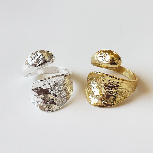 Anello da donna minimalista a doppio strato a forma di goccia in argento sterling 925 dal design irregolare