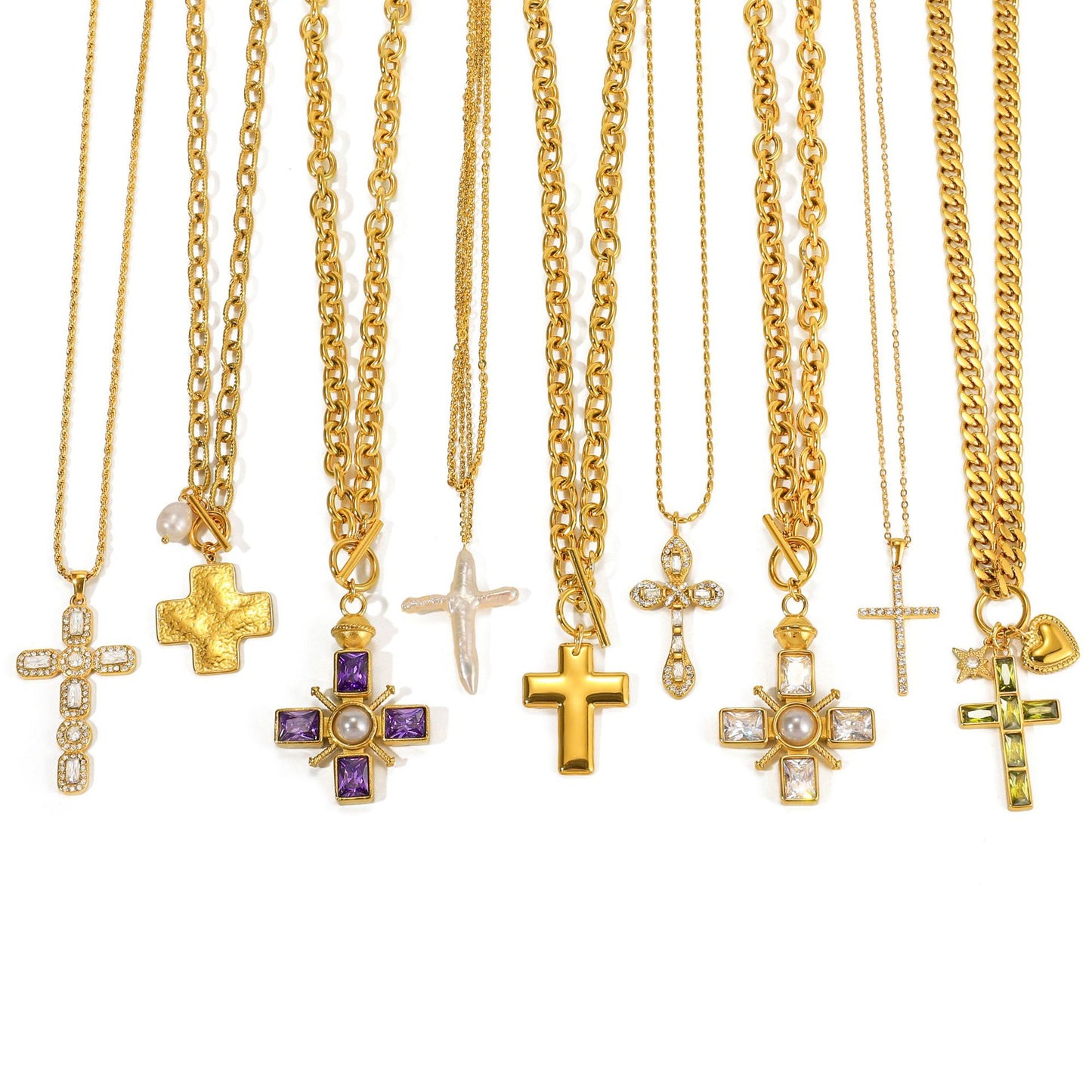 Collana con pendente a croce minimalista da donna in acciaio al titanio con finitura placcata e catena leggera per maglioni