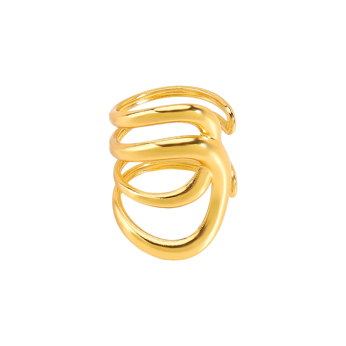 Anillo ancho multicapa geométrico irregular de inspiración vintage de acero inoxidable con acabado chapado para mujer