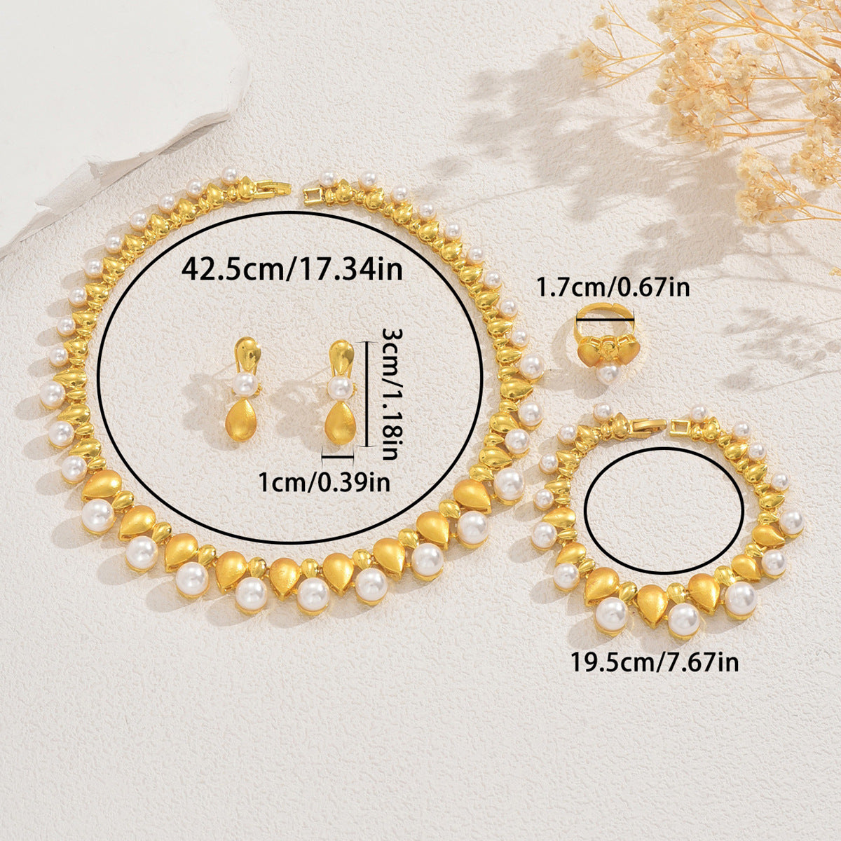 Minimalist Geometric Pearl Pendant Necklace Set with Earrings and Ring for Women Zinc Alloy Luxury Jewelry