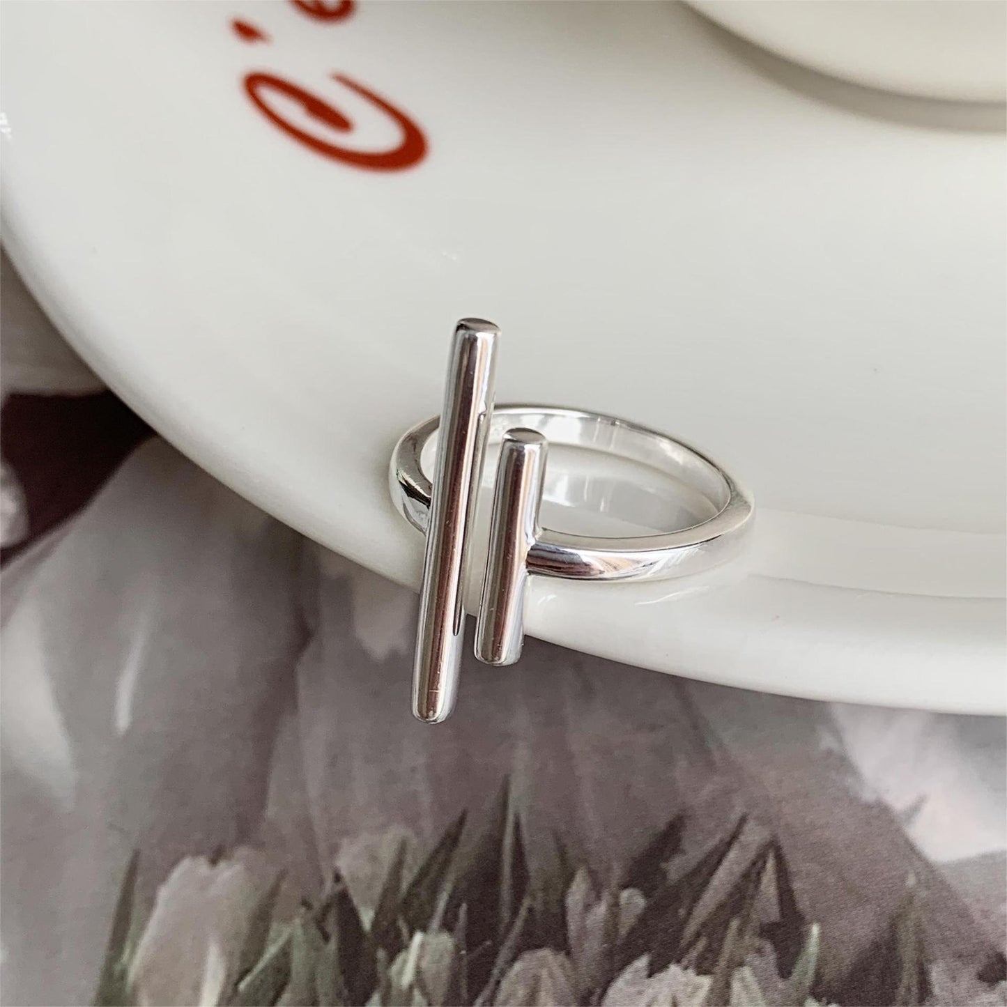 Minimalist Sweet 925 Sterling Silver Plated Letter T Geometric Open Ring