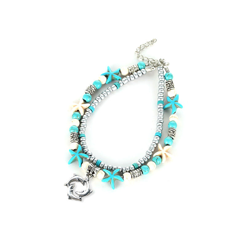 Vintage Alloy Starfish Turtle Anklet Set