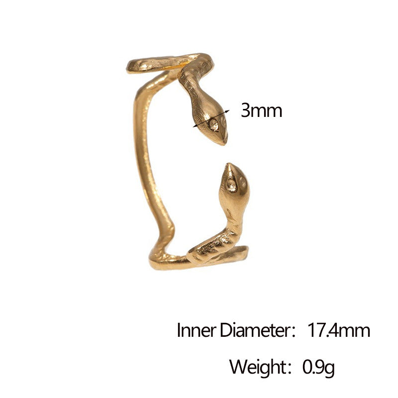 Anello Aperto a Serpente Minimalista alla Moda Placcato Oro 18K, Gioielli in Acciaio Inossidabile da Donna