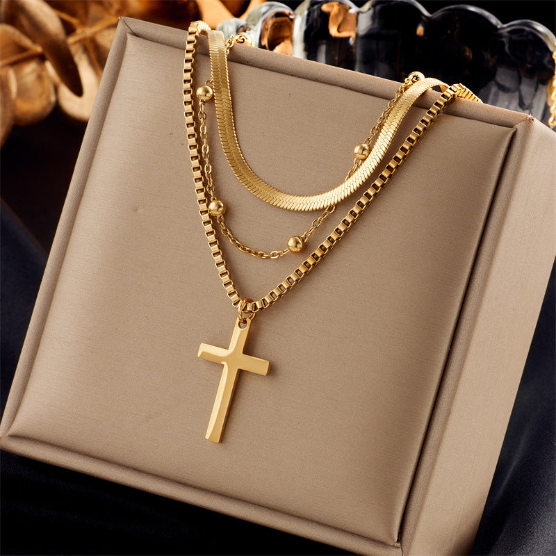 Vintage Luxury Gold Plated Heart Butterfly Round Stainless Steel Necklace with Pearl Multi-Layer