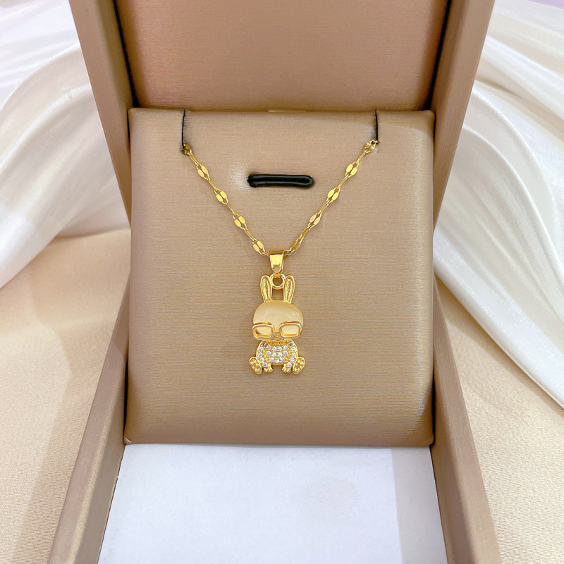 Collar de lujo unisex con cadena para labios de acero titanio con incrustaciones de diamantes de imitación geométricos