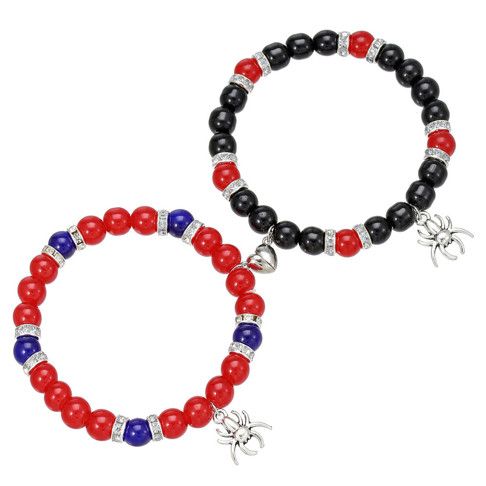 Handmade Geometric Heart Spider Stone Magnetic Bracelet for Unisex