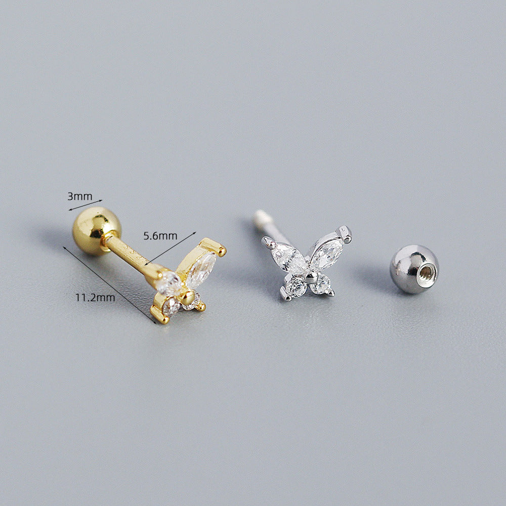 Minimalist Butterfly-Shaped S925 Sterling Silver Ear Cuffs with Zircon Inlay for Women