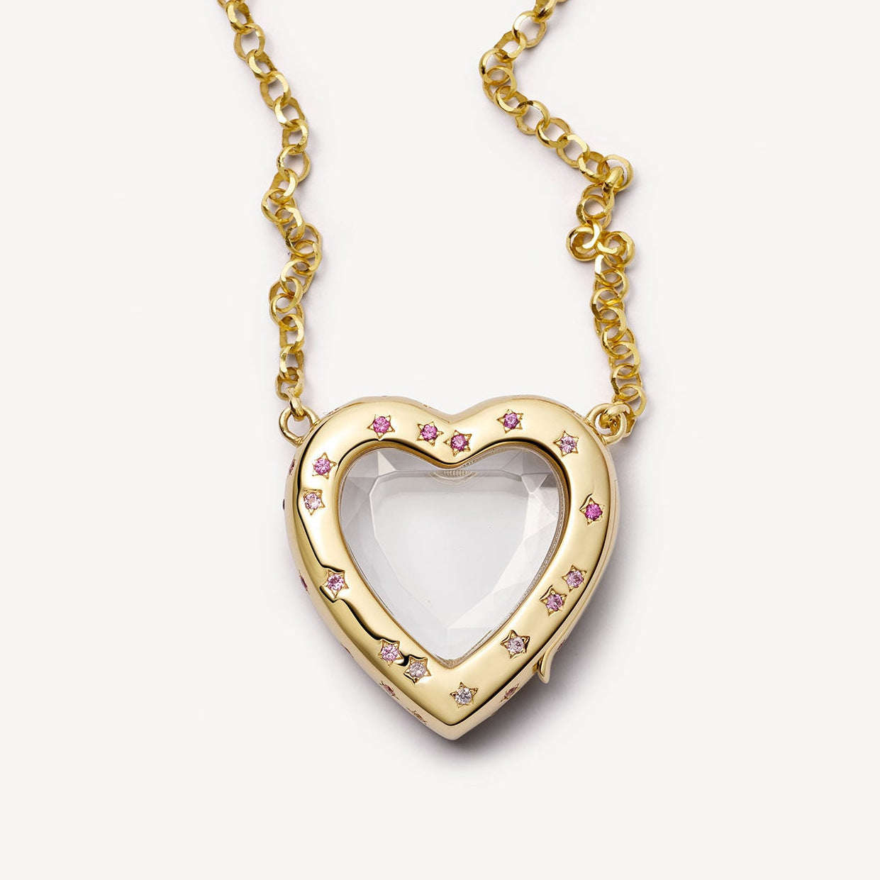Vintage 18K Gold Plated Brass Round Geometric Locket Pendant Charm Bar with Cable Chain