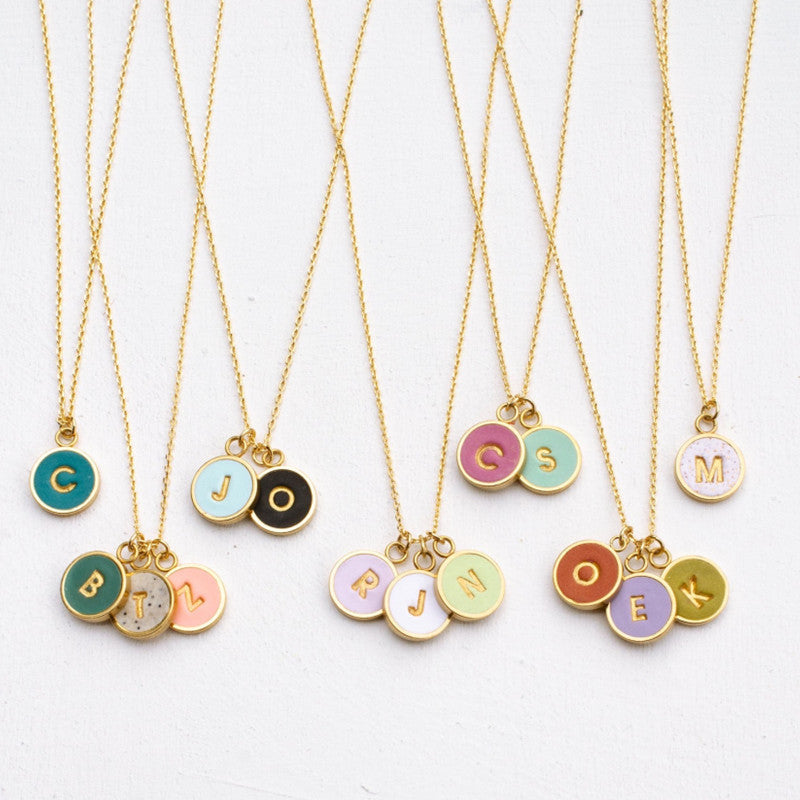 Candy Color Drip Oil 18K Gold Plated Letter Charm Bar Titanium Steel Necklace