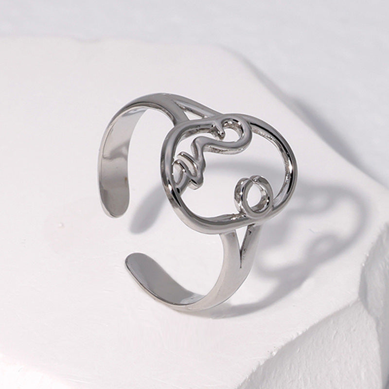 Abstract Face Adjustable Titanium Steel Ring with Hollow Design Minimalist Stainless Steel Index Finger Ring for Women