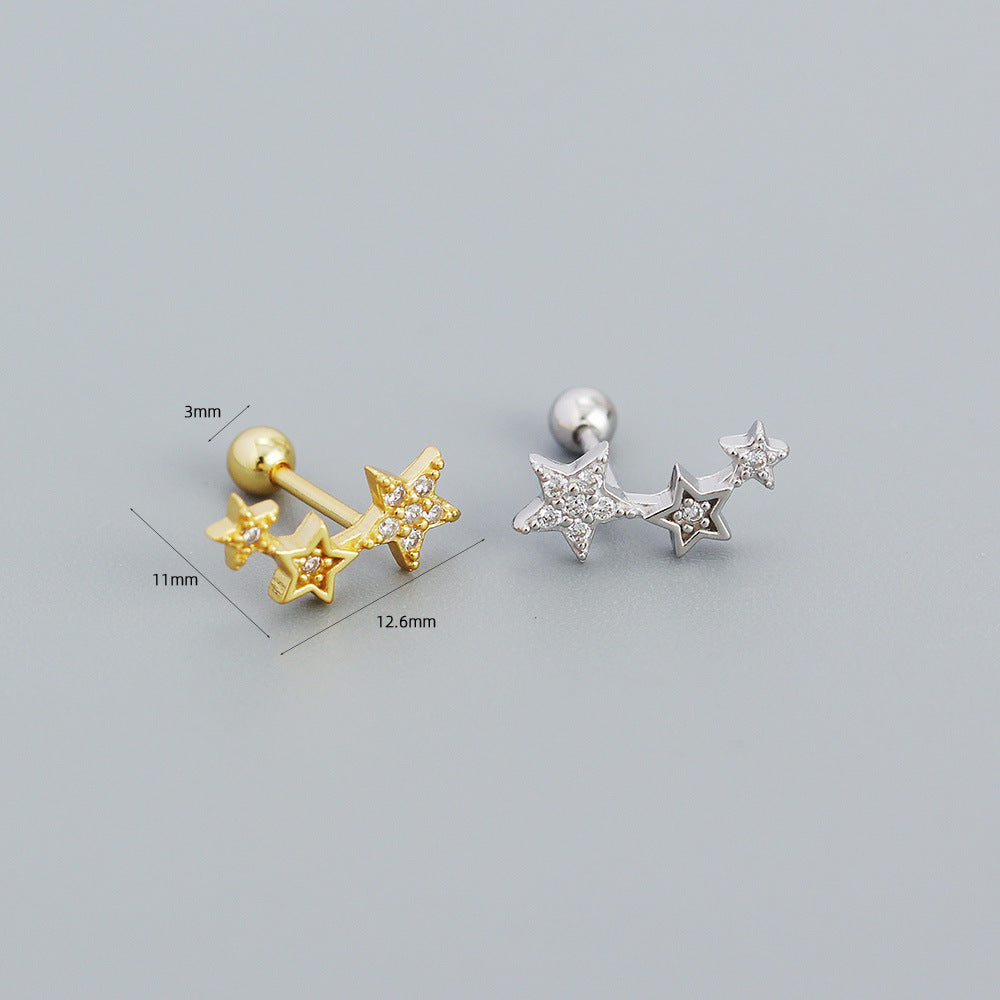 Minimalist Star-Shaped S925 Sterling Silver Ear Cuffs with Rhinestone Inlay for Women