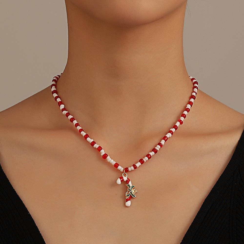 Collana di Perline Fatta a Mano con Pendente Geometrico in Lega per Le Donne Regalo di Natale Perline Miyu Rosse Girocollo
