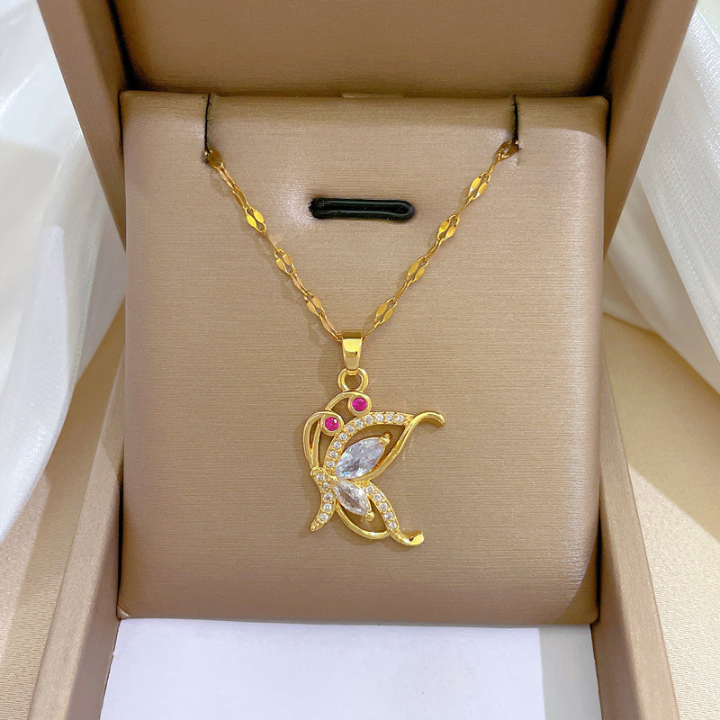 Luxury Minimalist Sweet Geometric Titanium Steel Stainless Steel Necklace with Rhinestone Inlay for Women