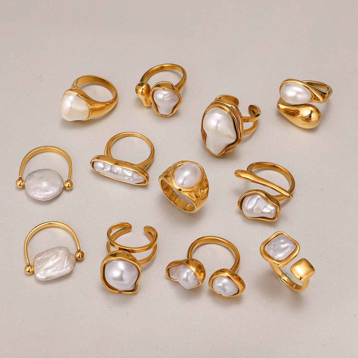 Anillo minimalista de acero de titanio geométrico con incrustaciones de perlas para mujer, anillo de moda de acero inoxidable galvanizado
