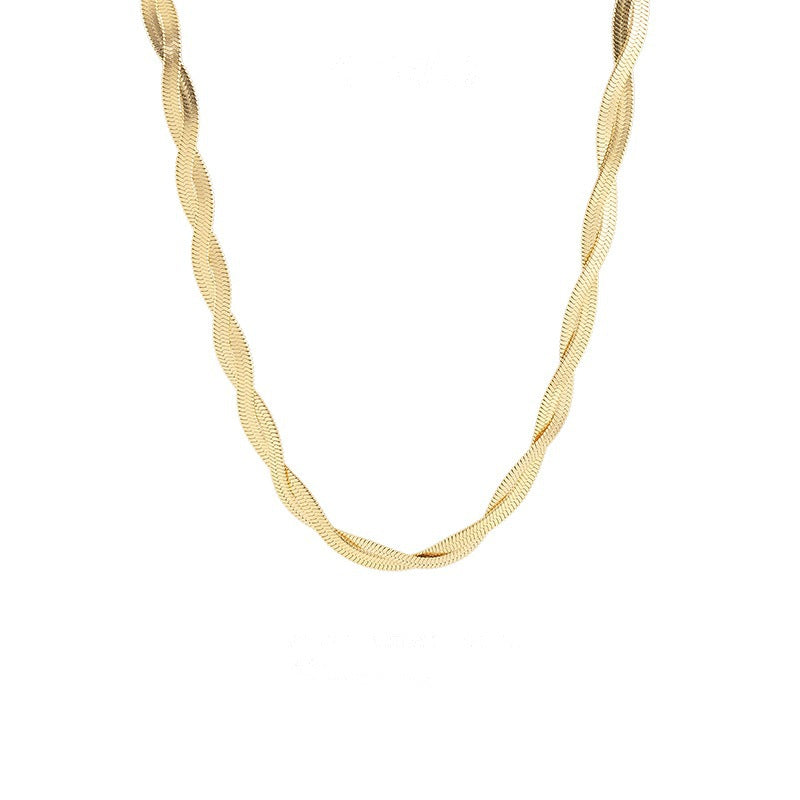 Collana Minimalista Geometrica a Lama in Acciaio al Titanio per Donne e Uomini con Design Intrecciato Color Oro