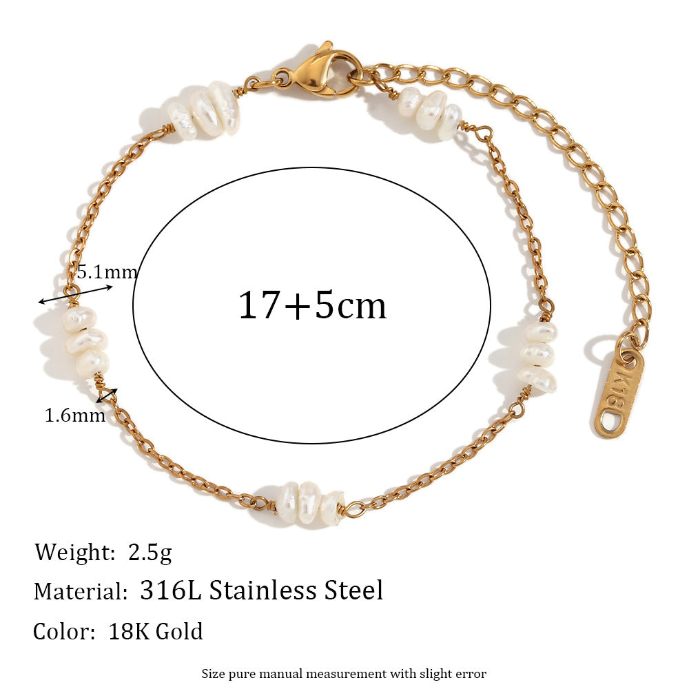 Fashionable Geometric Stainless Steel Necklace with 18K Gold Plating, Freshwater Pearl Beads, and Titanium Steel Pendant for Women
