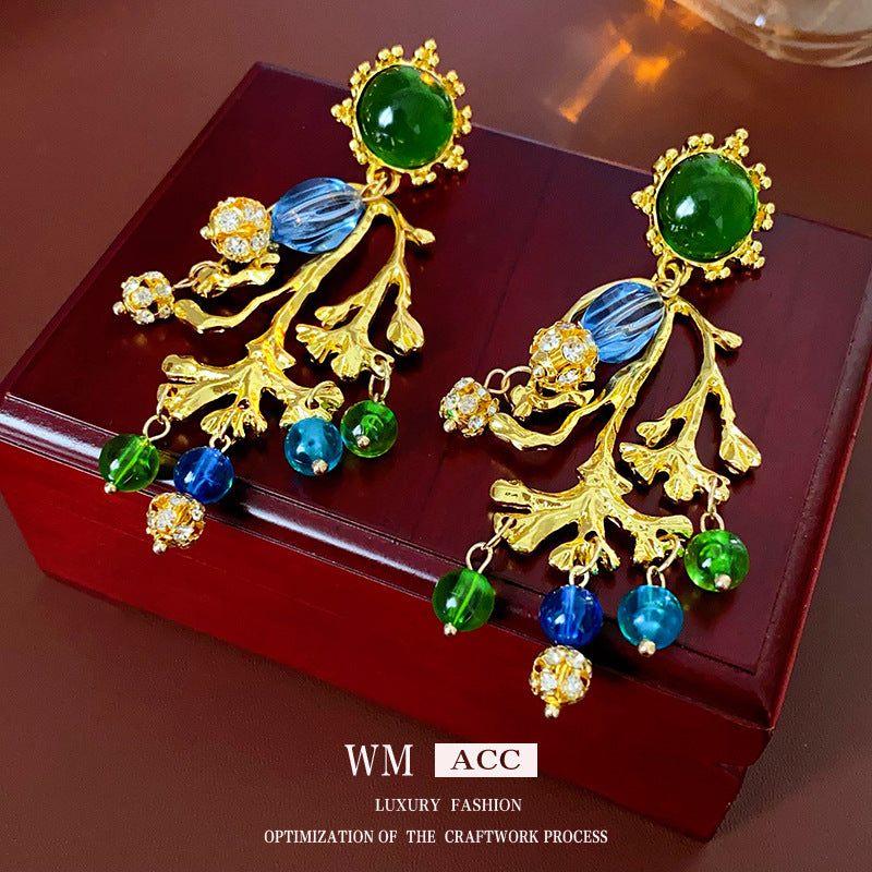 Vintage-Style Round Branch-Shaped Resin Stud Earrings with Silver-Plated Steel Posts for Women