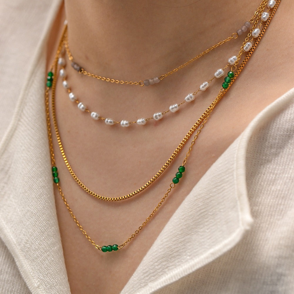 Trendy Geometric 18K Gold Plated Stainless Steel Pearl Necklace for Women