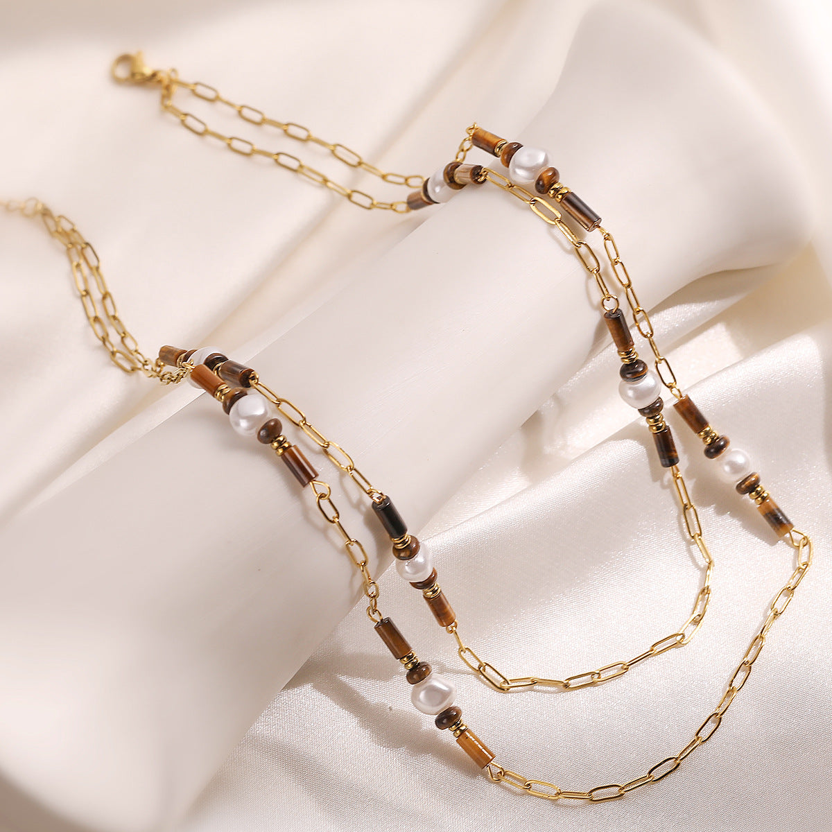 Collar minimalista geométrico de acero inoxidable con cuentas para mujer con chapado en oro de 18 quilates, cadena versátil hasta la clavícula