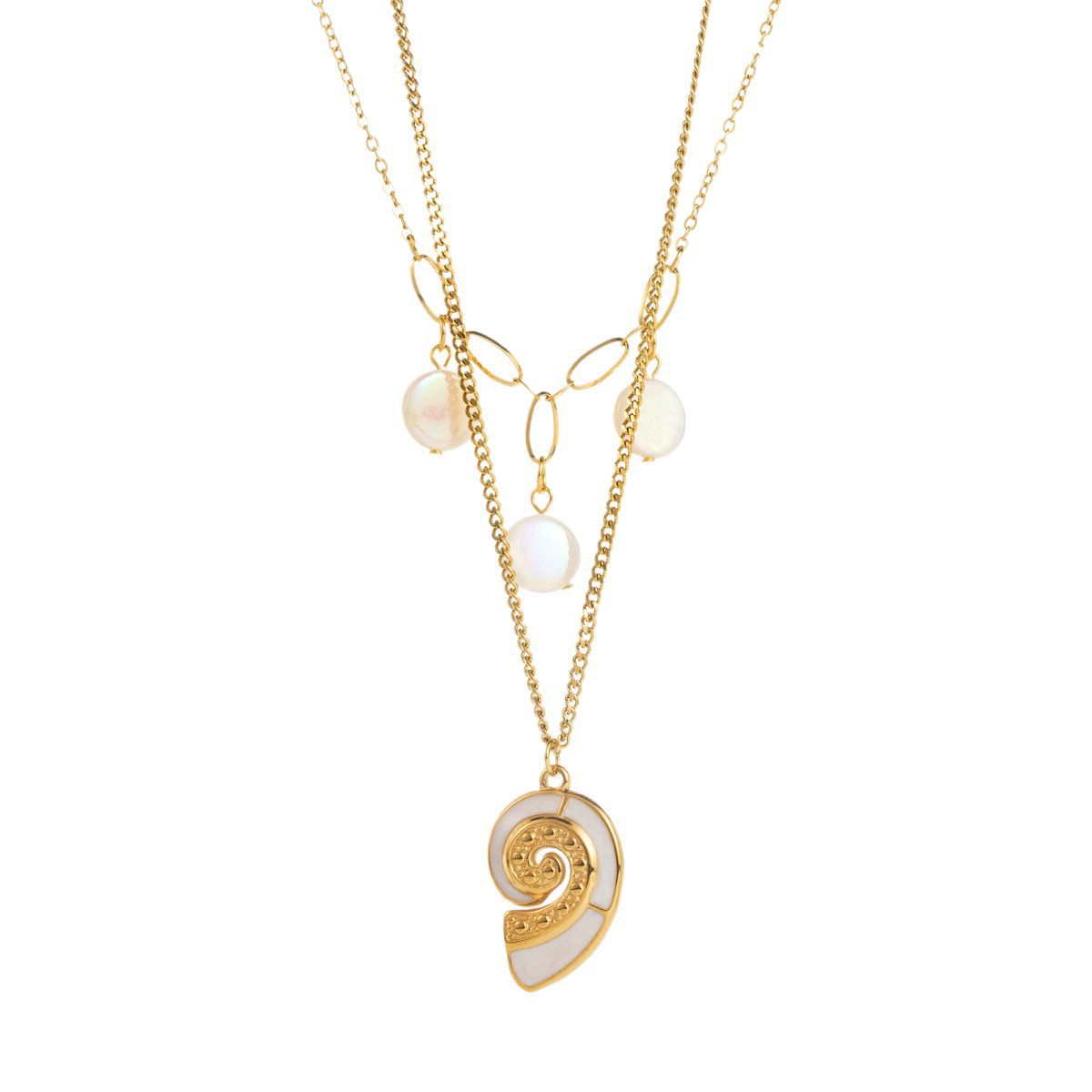 Collana con Pendente a Conchiglia Minimalista in Acciaio Inossidabile con Ciondolo in Acciaio al Titanio e Placcatura Oro da Donna