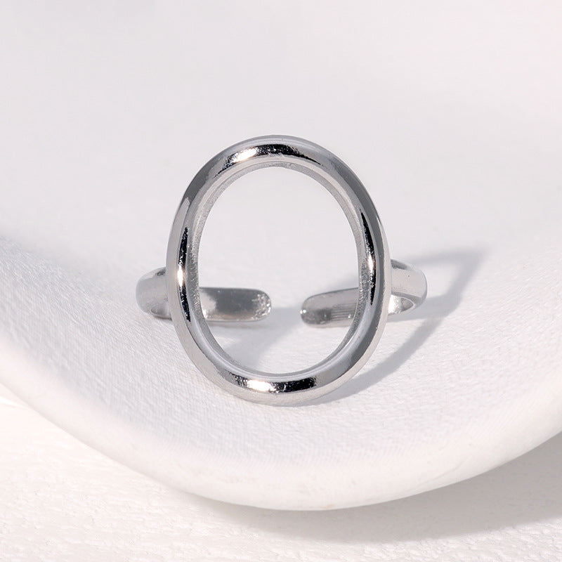 Minimalist Geometric Round Stainless Steel Ring for Women with Gold Plating and Adjustable Open Band