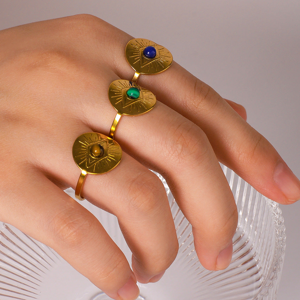 Anello Vintage Acciaio al Titanio con Occhio Greco e Strass, Forma Geometrica per Uomo e Donna