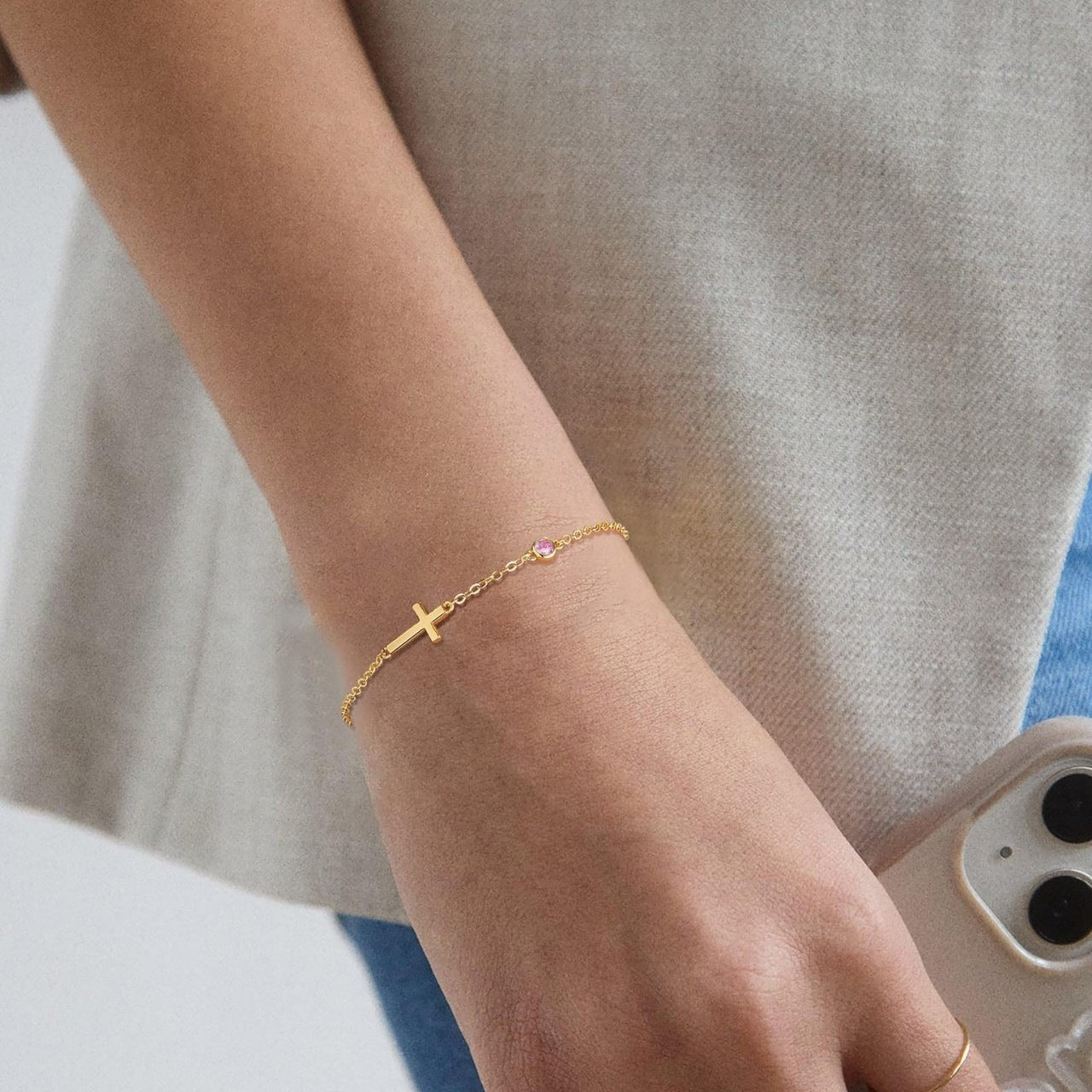Elegant 18K Gold Plated Stainless Steel Cross Geometric Bracelet for Women