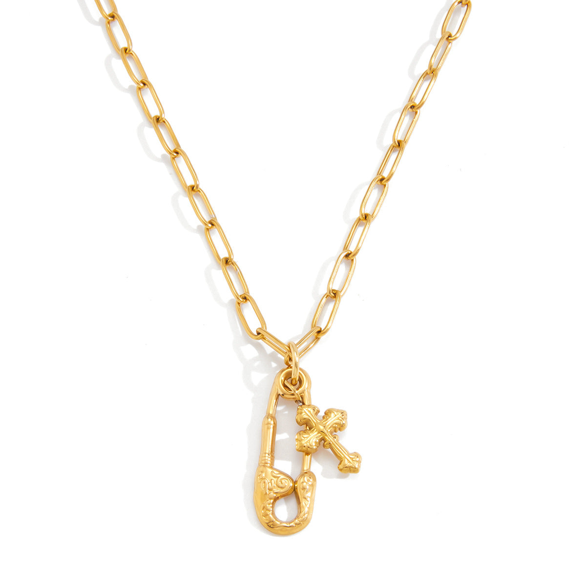 Minimalist Geometric Paperclip Titanium Steel Necklace PVD Gold Plated Stainless Steel Pendant for Women