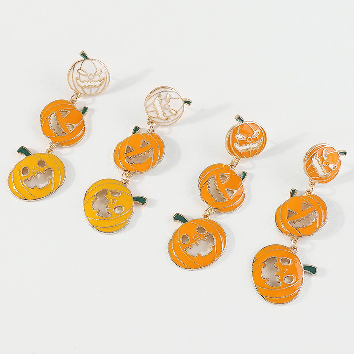 Halloween Pumpkin Earrings for Women with Geometric Shape Alloy Construction and Enamel Finish in Playful Edgy Style