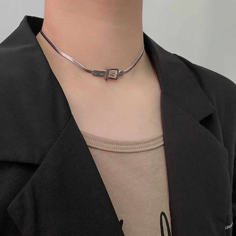 Minimalist Geometric Stainless Steel Pendant Necklace with Titanium Steel Accents on Snake Chain for Women